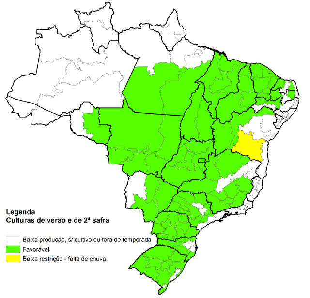 Condição hídrica geral nos principais estados produtores do Brasil.